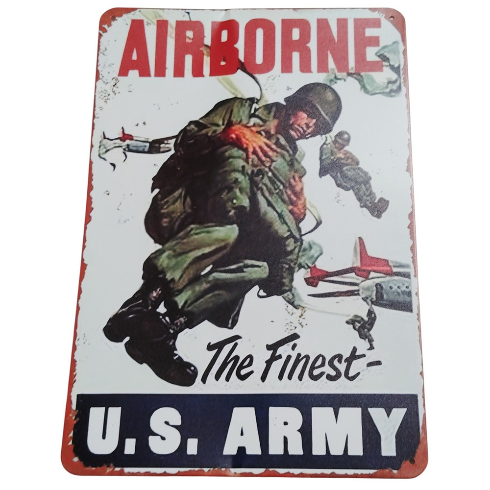 U.S. Army Airborne The Finest Tin Sign – 12"x8" Vintage Military Wall Plaque